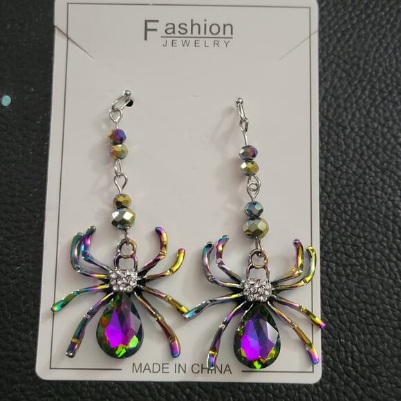 Rainbow multicolor spider crystal earrings - Picture 1 of 2